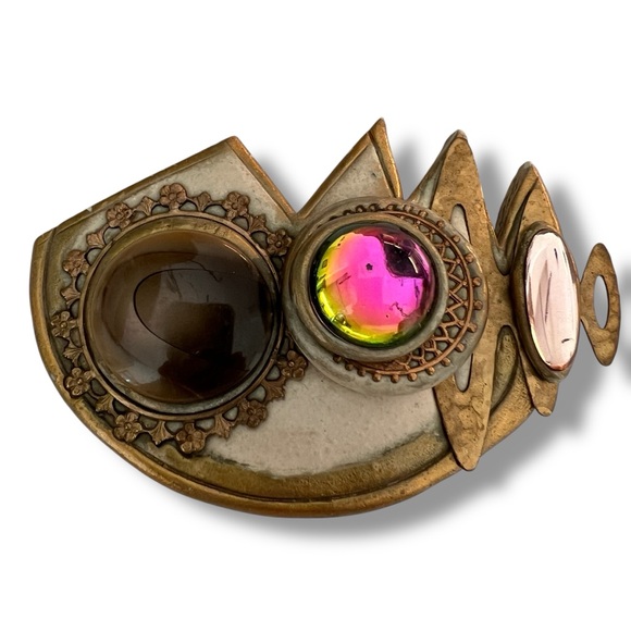 80s Vintage Multicolor Stone Brooch large size - Picture 3 of 13